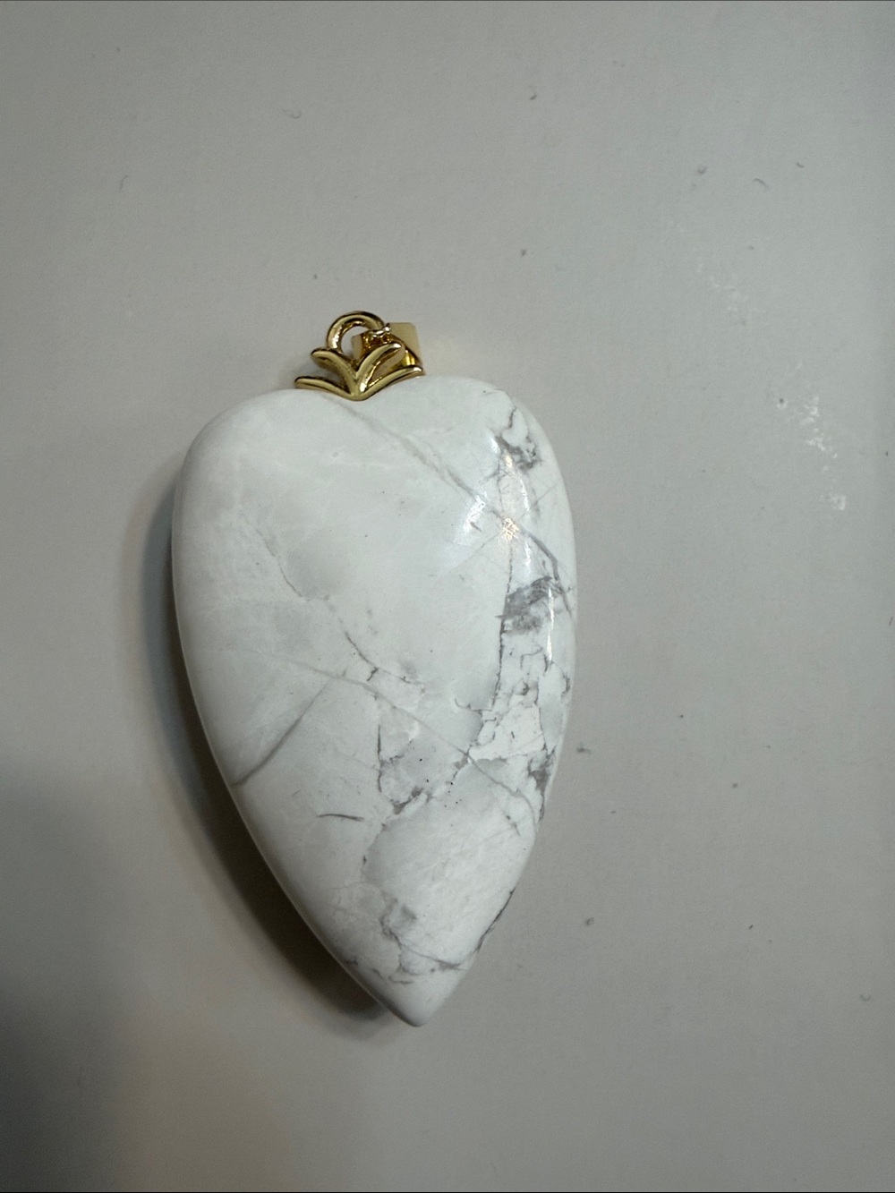 White Marble Heart Pendant with Gold Bail